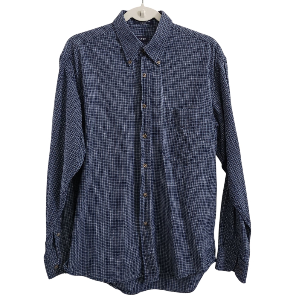 Gant Shirt Mens Medium Blue Check Flannel Button Up Long Sleeve Top Collared